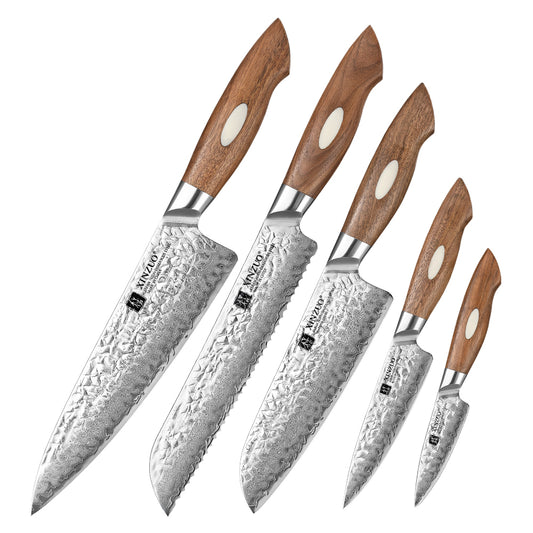 XINZUO 5-Piece  67 Layers Japanese AUS-10 Damascus Steel Kitchen Knife Set-Jiang Series