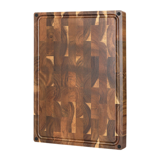 XINZUO Large Reversible End Grain Cutting Board - Acacia Wood with Juice Groove,Drain TPR Feet & Gift Box, Size 19.1" x 14" x 1.5"