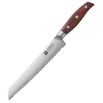 XINZUO 8.2 Inches Bread Knife 3 Layers Composite Steel 440C Steel Core With Nature Red Wood Handle