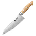 XINZUO Granton Edge Chef Knife - Triple-Layer Damascus Steel with Olive Wood Handle, Non-Stick & Razor Sharp-PIN Series