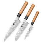 XINZUO 3PCS Kitchen Knife Set, Utility+Chef+Santoku Knife Combo, 67 Layers Damascus Steel Blade, 15°±1 Ultra Sharp Cutting Edge