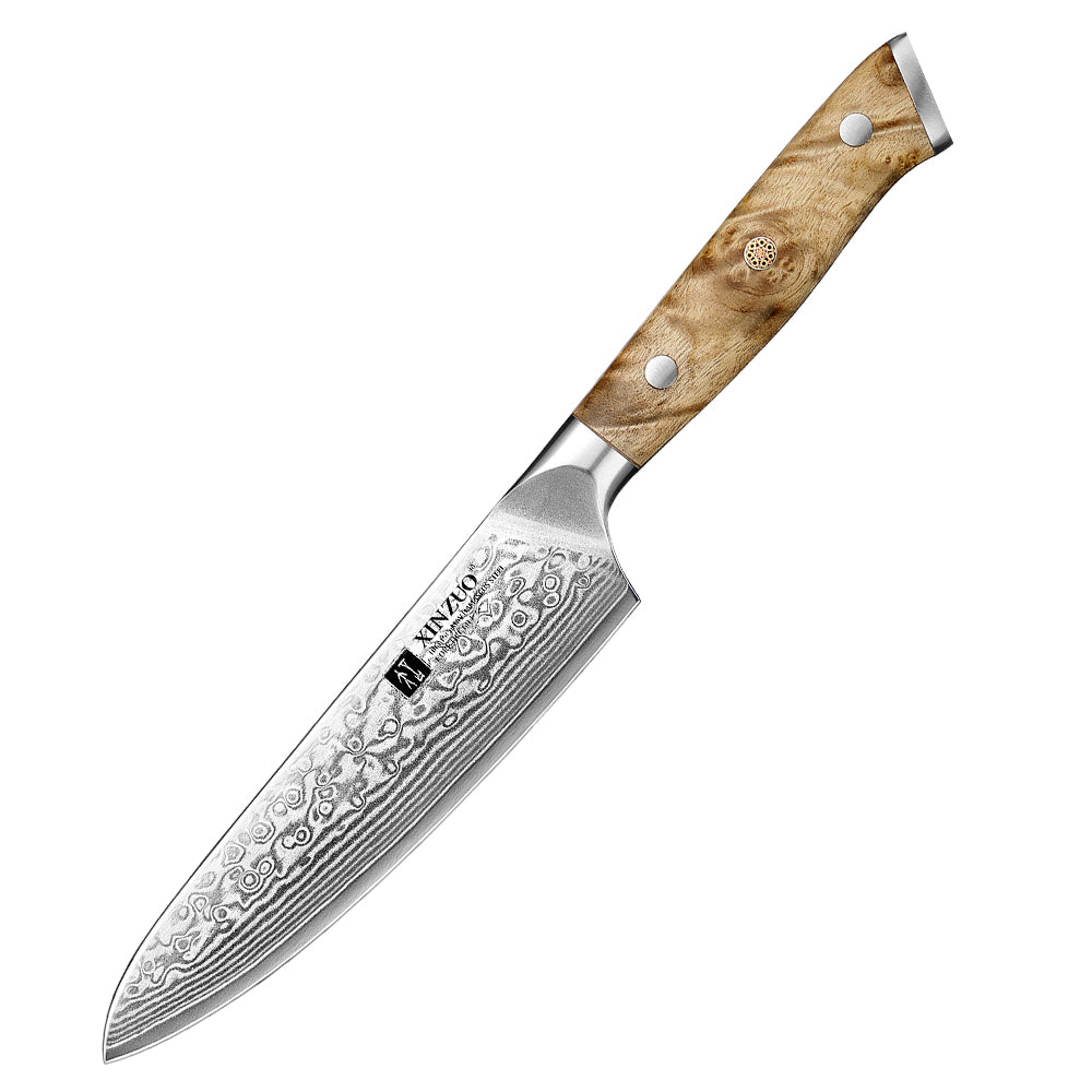 XINZUO Customized 5.2'' Inch Utility Knife 67-Layer Damascus Steel With Figured Sycamore Wood Handle Perfect Gift For Cooks