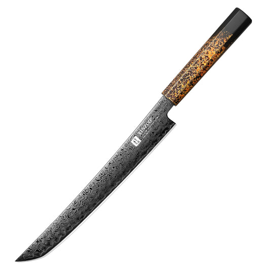 XINZUO 10 Inches Calamus Knife Japanese ZDP189 Damascus Steel Intangible Cultural Heritage lacquerware Handle