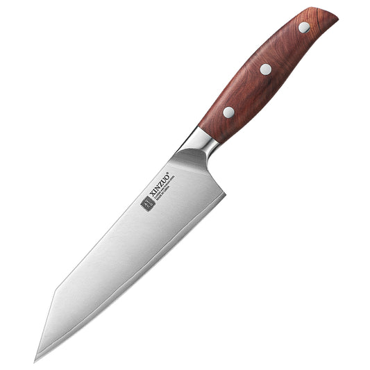 XINZUO 6.2”Sharp Kitchen Bunka Knife 3-Layer Composite Steel Comfort Red Wood Handle, Multipurpose Cooking Knife