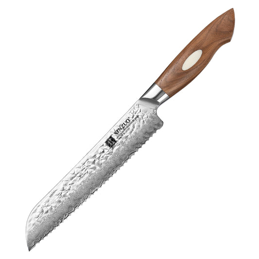XINZUO 8 Inches 67 Layers Japanese AUS-10 Damascus Steel Serrated Knife/Bread Knife-Jiang Series