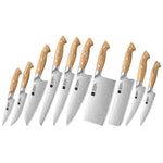 XINZUO 10 PCS Kitchen Knife Set - Triple-Layer Composited Steel with Olive Wood Handle, Razor Sharp & Ergonomic Design-PIN Series