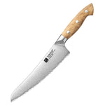 XINZUO Serrated Frozen Food Knife - Triple-Layer Composited Steel with Olive Wood Handle, Razor Sharp & Ergonomic Design-PIN Series