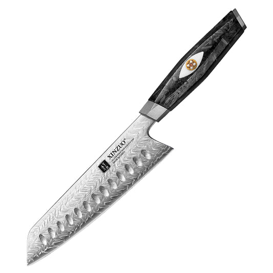 XINZUO 145 Layers Damascus Santoku Knife, Ergonomic Handle, Acacia Wooden Gift Box