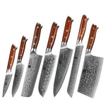 XINZUO 7-Piece Damascus Knife Collection — All-in-One Kitchen Cutlery Set for Meat, Veg, Fruit & Bread | 67-Layer Damascus Steel, Rosewood Handle, 60±2 HRC