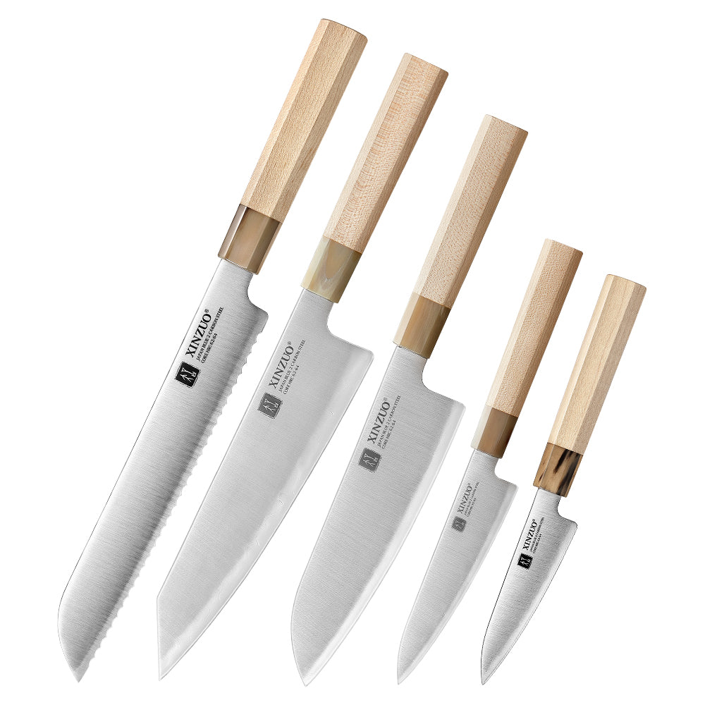 XINZUO 5PCS Japanese Aogami No.2 Steel Knife Set,Core Hardness 62-64HRC,Professional Kitchen Knife Set