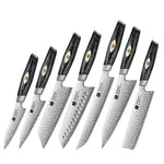 XINZUO 7PCS Knife Set 145-Layer M390 Damascus Steel Kitchen Knife – 60-62HRC Hardness, Black Carbon Fiber Handle