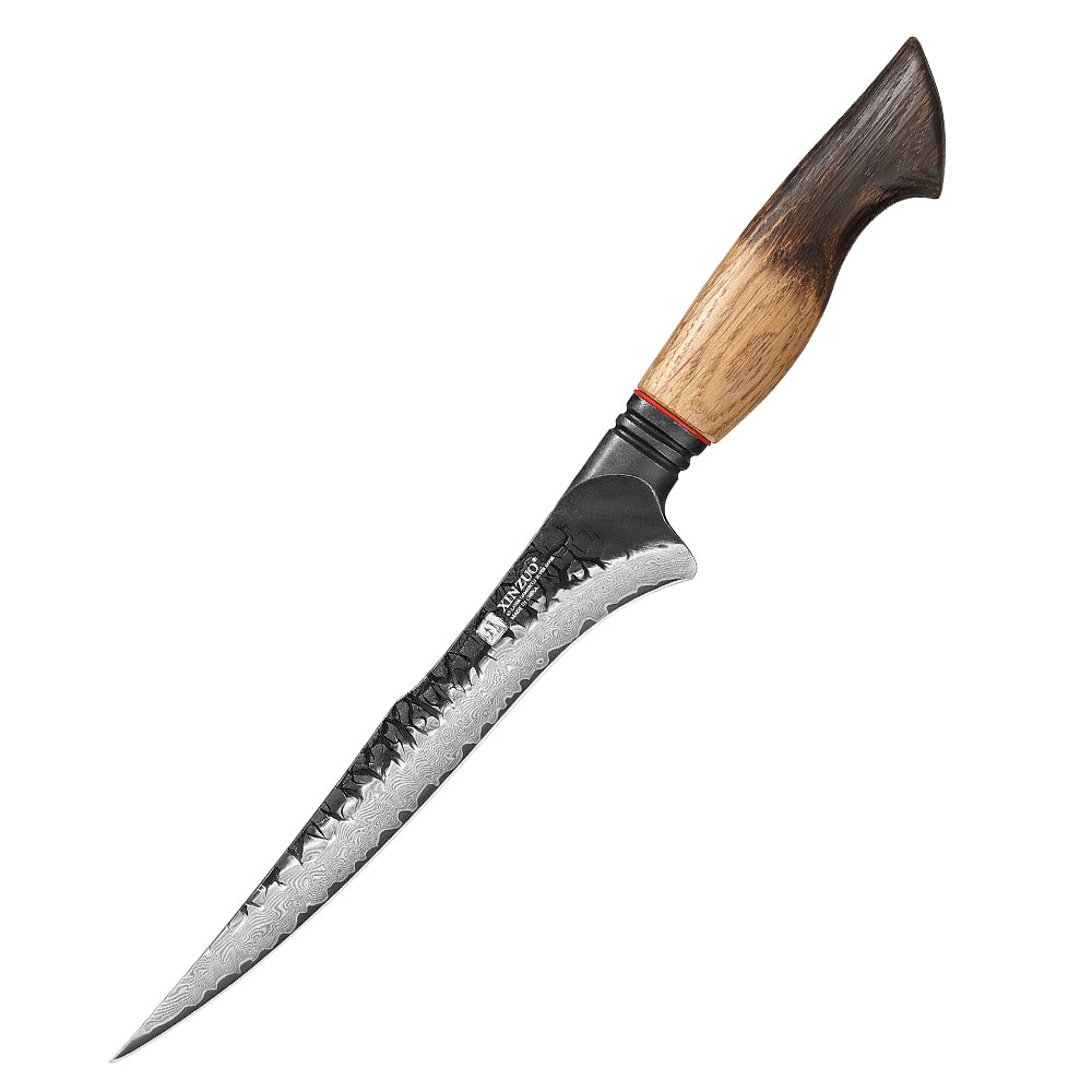 XINZUO 7.5 Inch Flexible Fillet Knife 67 Layers Damascus Steel with Burnt Oak Handle – Precision Fish & Boneless Meat Preparation Tool