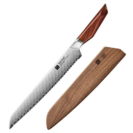 XINZUO Xing Series Custom Bread Knife 10 Inches 73-layer Damascus Powder Steel 14Cr14MoVNb Core Cutting Cake And Bread