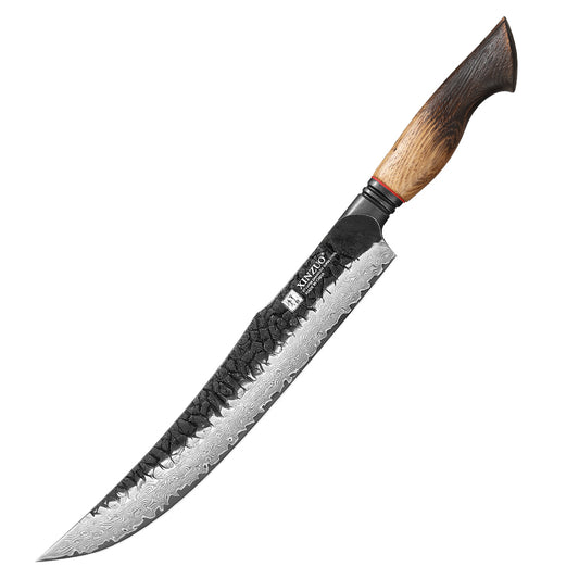 XINZUO 10 Inch Carving Knife 67 Layers Damascus Steel with Burnt Oak Handle - Precision Slicing Knife for Meat, Poultry & Roasts
