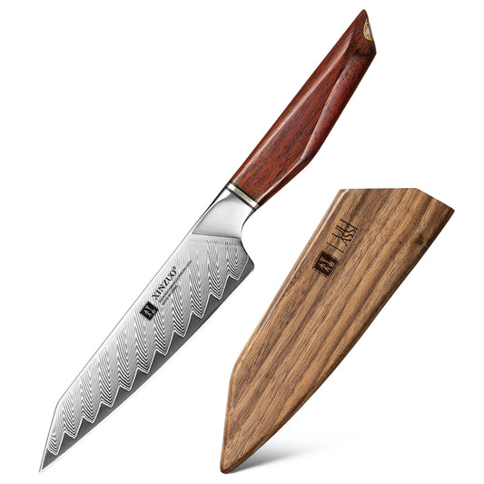 XINZUO Xing Series Hand-forged 5.1 Inches Utility Knife 73-Layer Pattern Damascus Steel - Ultra-Sharp Multi-Purpose Cooking Knife