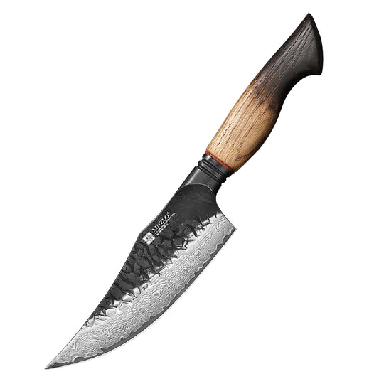 XINZUO 5.9 Inch Viking Knife 67 Layers Damascus Steel with Burnt Oak Handle – Norse-Inspired Tactical & Outdoor Utility Knife