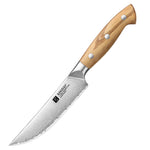 XINZUO Single Steak Knife - Triple-Layer Composited Steel with Olive Wood Handle, Razor Sharp & Ergonomic Design-PIN Series