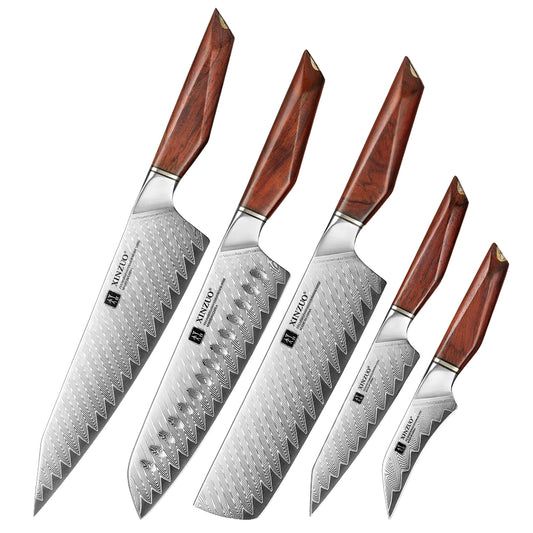 XINZUO Xing Series 73-Layer Powder Damascus Steel 5PCS Knife Set, For Chinese & Western Cooking
