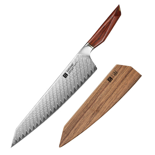 XINZUO 10.1 Inches Bunka Knife - 73 Layers Damascus Steel  Ergonomic Rhomboid Rosewood Handle, For Home & Pro Kitchen