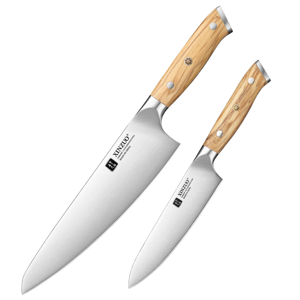 XINZUO Kitche Knife Set 2PCS Knife Set 5.2”Utility Knife+8.3”Chef Knife With High Quality Olive Wood Handle