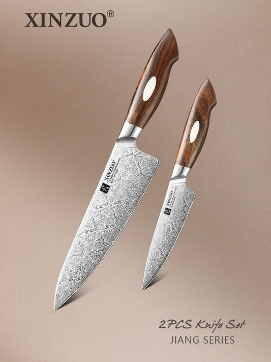 XINZUO 2-Piece 110 Layers Damascus Steel Kitchen Knife Set-Jiang Series