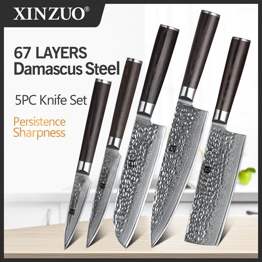 XINZUO HE STRIA HAMMER DAMASCUS SERIES 5PCS Kitchen Knife Set