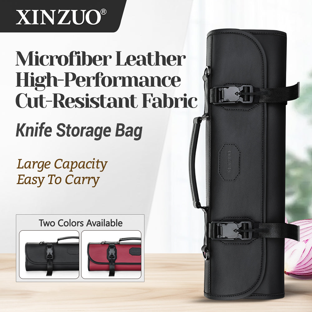 XINZUO Kitchen Knife Roll Bag, Microfiber Leather & Thickened Canvas Knife Storage Wrap with 8 Slots, Portable Wear-resistant Knife Carrier for Professional Chefs Camping Kitchen