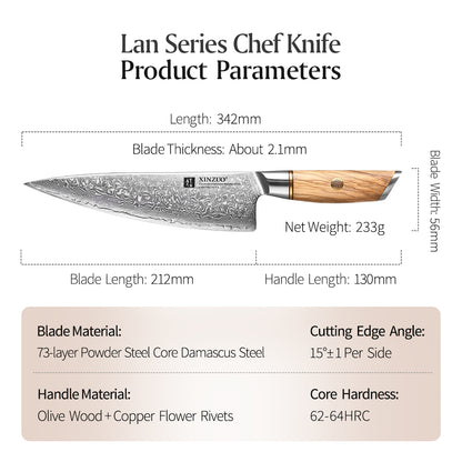 XINZUO Lan Series 73 Layers Damascus Powder Steel Chef Knife