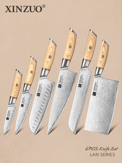 XINZUO Lan Series 3-layer Composite Steel 6PCS Knife Set
