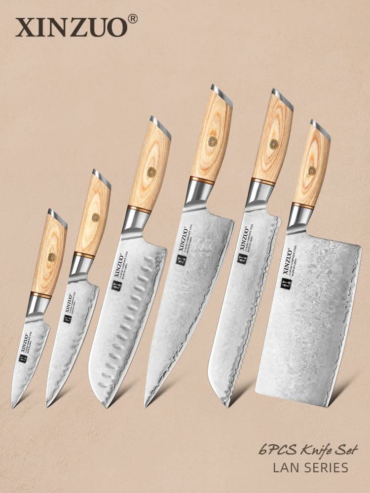 XINZUO Lan Series 3-layer Composite Steel 6PCS Knife Set