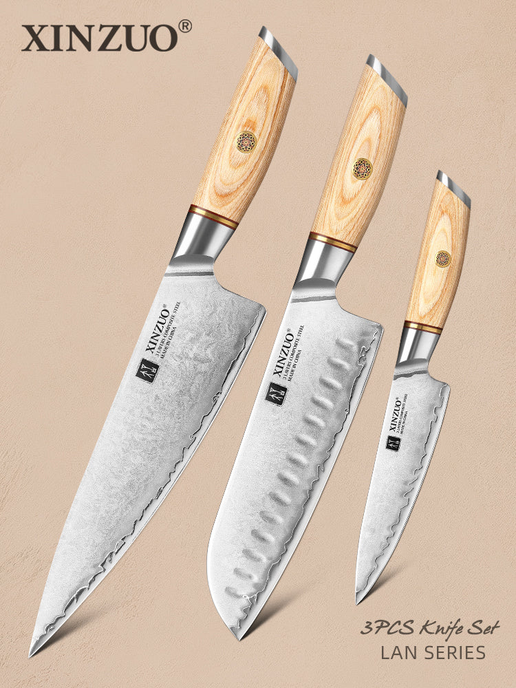 XINZUO Lan Series 3-layer Composite Steel 3PCS Knife Set