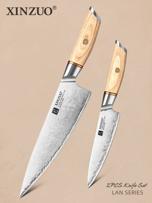 XINZUO Lan Series 3-layer Composite Steel 2PCS Knife Set