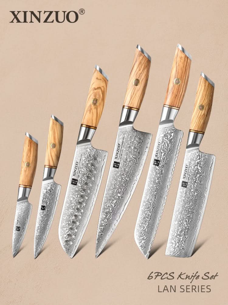 XINZUO Lan Series 6PCS Damascus Steel Knife Set