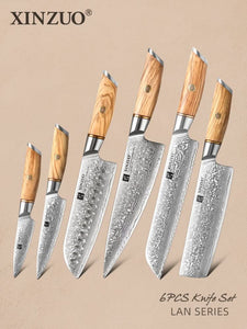 XINZUO Lan Series 6PCS Damascus Steel Knife Set
