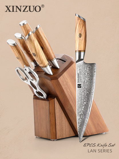 XINZUO Lan Series 8PCS Damascus Steel Knife Set