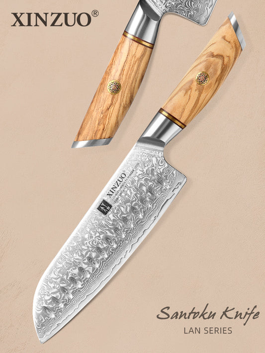 XINZUO Lan Series 73 Layers Damascus Powder Steel Santoku Knife