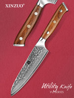 XINZUO YU STRIA HAMMER DAMASCUS 5" Utility Knife