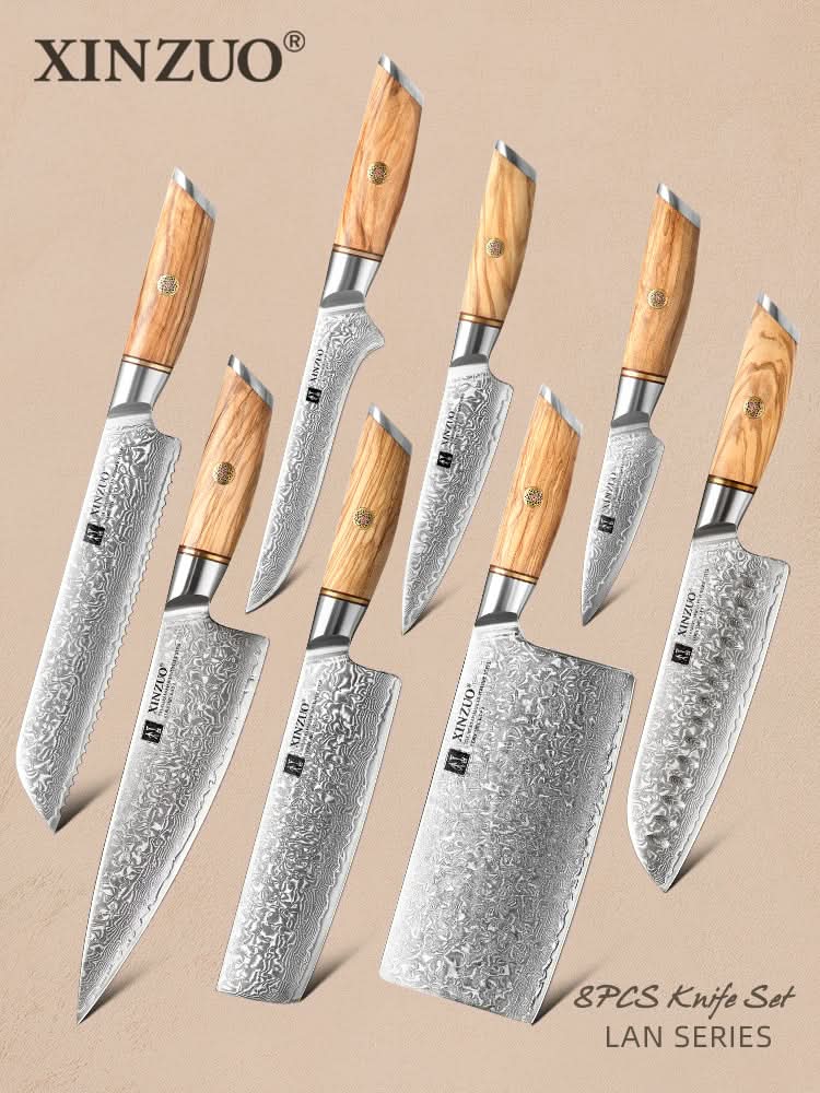 XINZUO Lan Series 8PCS Damascus Steel Knife Set