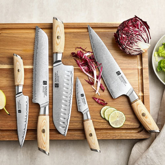 XINZUO Lan Series 3-layer Composite Steel 5PCS Knife Set