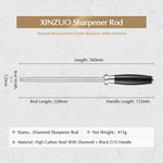 XINZUO New Design Diamond Sharpener Rod High Carbon Steel Carbon Steel With Diamond With Black G10 Handle