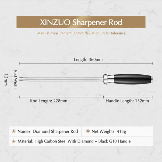 XINZUO New Design Diamond Sharpener Rod High Carbon Steel Carbon Steel With Diamond With Black G10 Handle