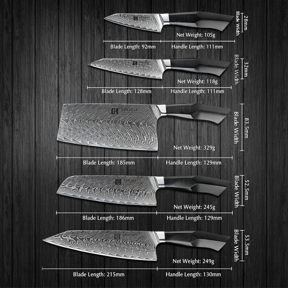 XINZUO YU STRIA HAMMER DAMASCUS SERIES 5Pcs Kitchen Knife Set