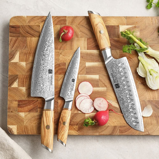 XINZUO Lan Series 73 Layers Damascus Powder Steel 3PCS Knife Set