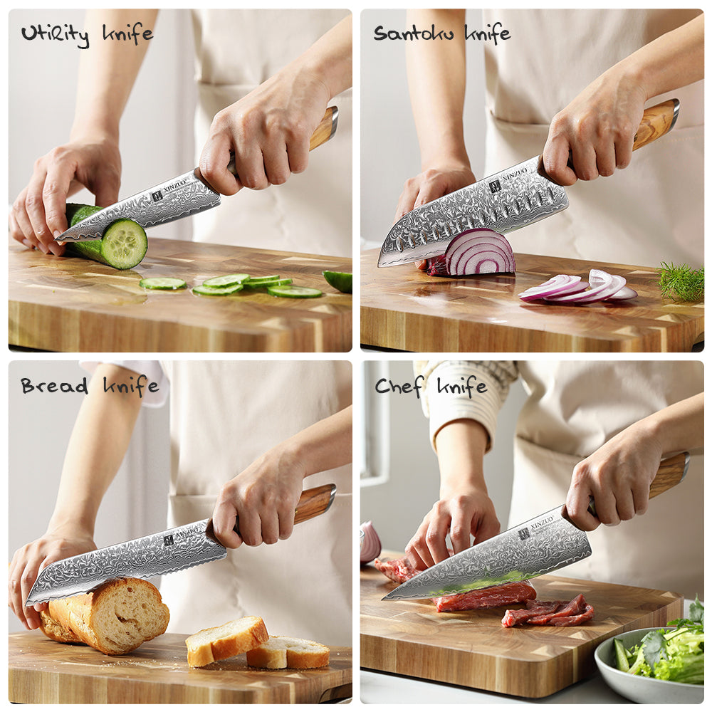 New XINZUO Damascus Steel 2pcs Knife Set Kitchen Knives Chef Utility Knife  High Carbon Damascus Power Steel Olive Handle