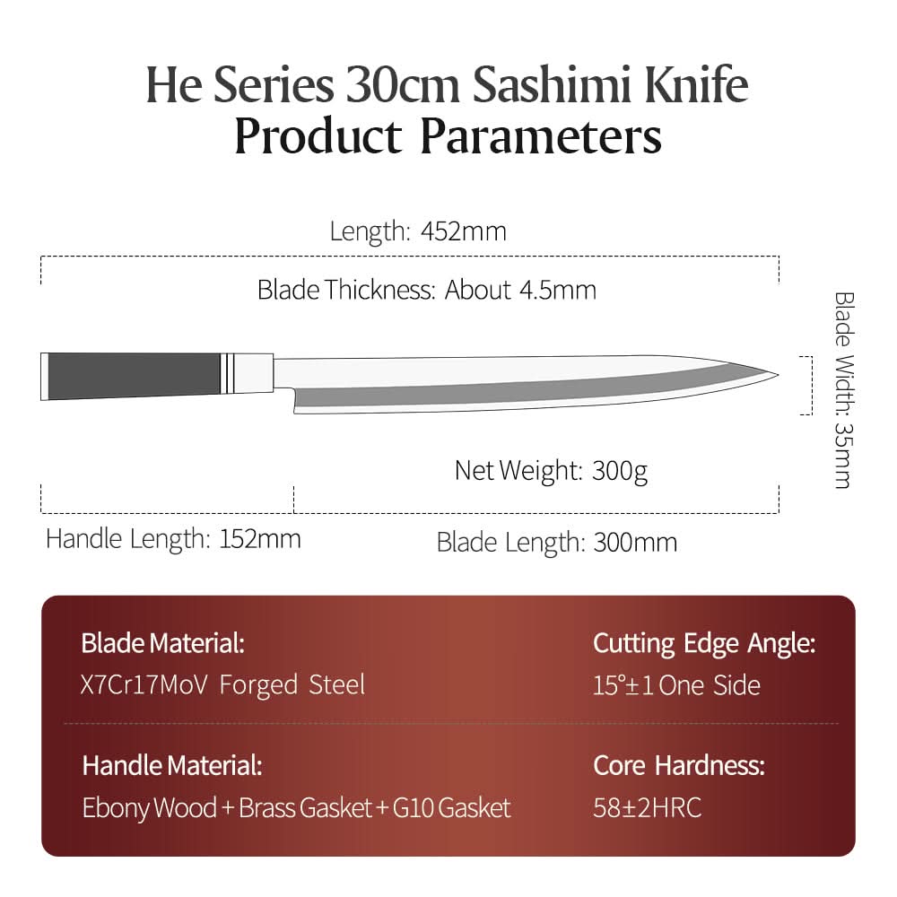 XINZUO He Series Forged Steel 30cm Sashimi Knife