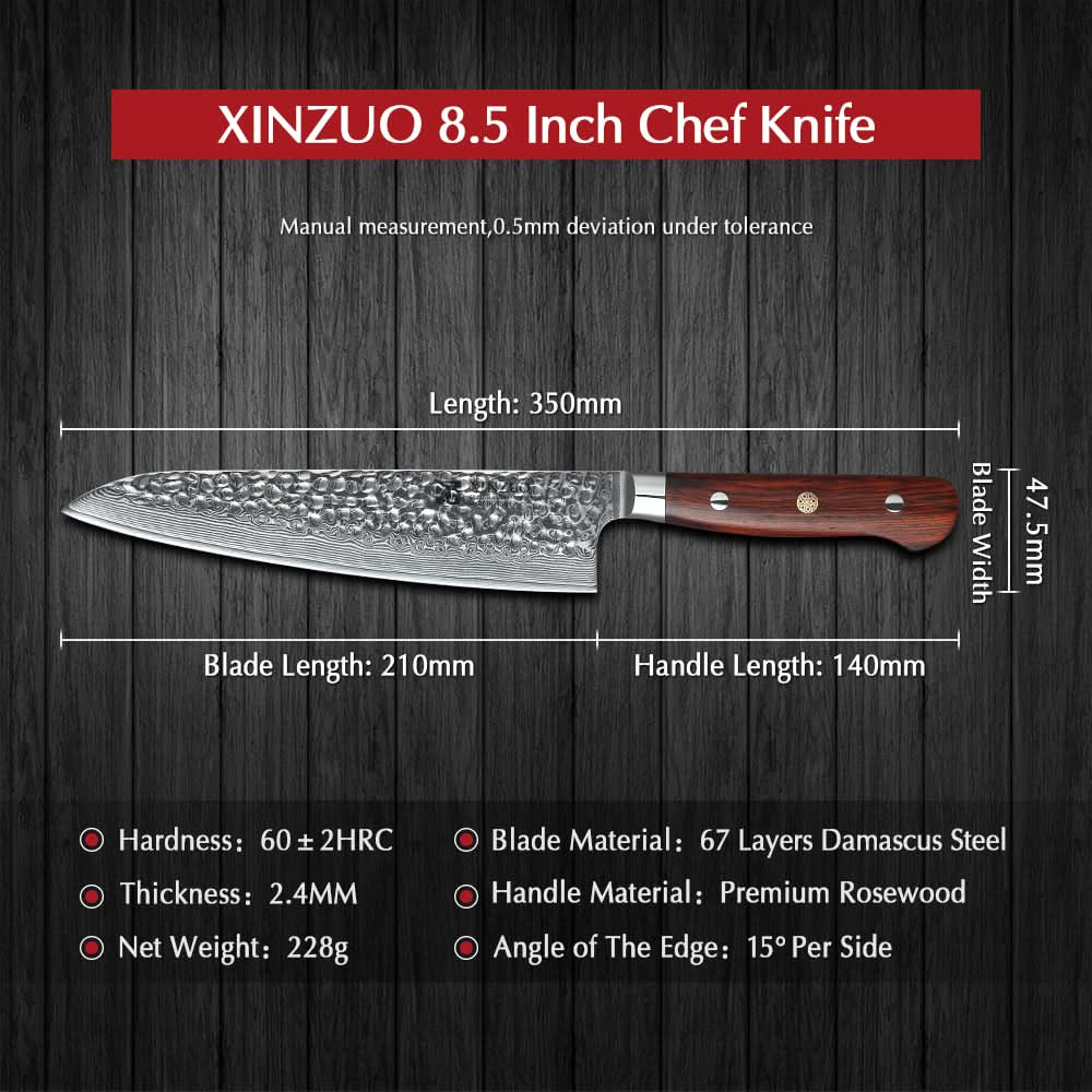 XINZUO 8.5 Inch Chef Knives High Carbon Chinese VG10 67 Layer Damascus  Kitchen Knife Stainless Steel Gyuto Knife Rosewood Handle