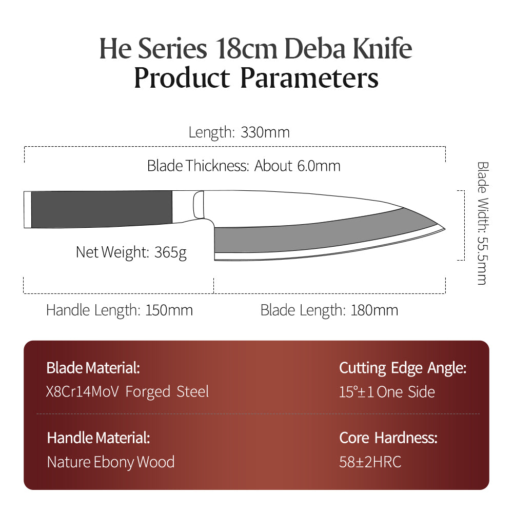 XINZUO He Series Forged Steel 180mm Deba Knife