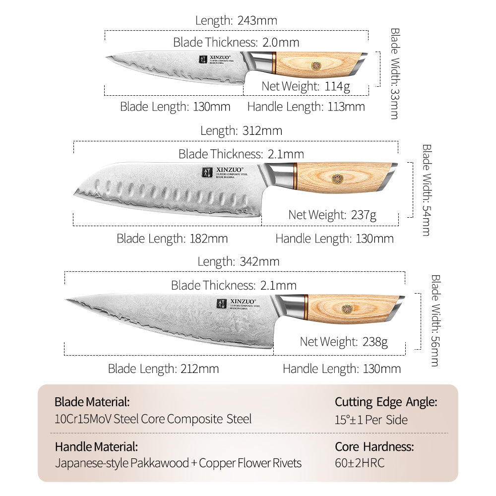 XINZUO Lan Series 3-layer Composite Steel Chef Knife – XINZUO CUTLERY