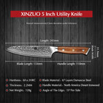 XINZUO YU STRIA HAMMER DAMASCUS 5" Utility Knife