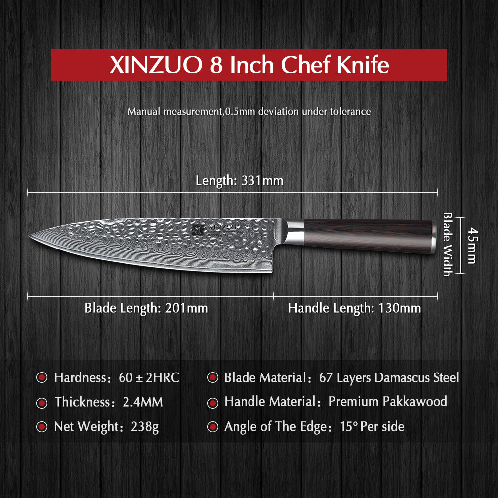 XINZUO 8'' inches Chef Knife Gyuto Knife Japanese VG10 Damascus